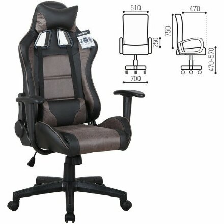 Кресло компьютерное BRABIX &quot;GT Racer GM-100&quot;, две подушки, ткань, экокожа, черное/коричневое, 531819 Коричневый