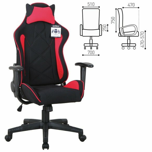 Кресло компьютерное BRABIX "GT Racer GM-101", подушка, ткань, черное/красное, 531820 Красный Кресло компьютерное BRABIX "GT Racer GM-101", подушка, ткань, черное/красное, 531820 Красный