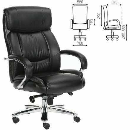 Кресло офисное BRABIX PREMIUM &quot;Direct EX-580&quot;, хром, рециклированная кожа, черное, 531824 Черный