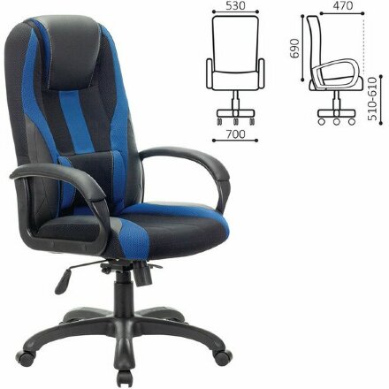 Кресло компьютерное BRABIX PREMIUM &quot;Rapid GM-102&quot;, НАГРУЗКА 180 кг, экокожа/ткань, черное/синее, 532106 Черное/синий