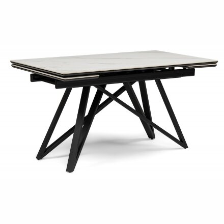 Керамический стол Вилсон 140(200)х80 белый мрамор snow white / черный 