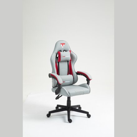 Кресло спортивное TopChairs Phantom ткань серо-красный 