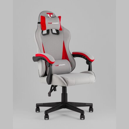 Кресло спортивное TopChairs Phantom ткань серо-красный 