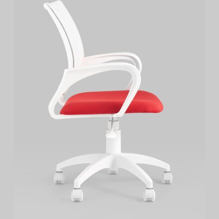 Кресло офисное Topchairs ST-BASIC-W спинка белая сетка сиденье красная ткань крестовина белый пластик 