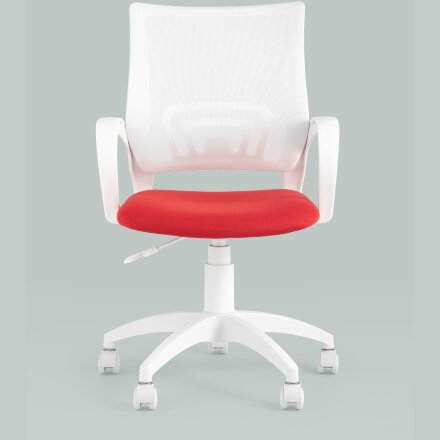 Кресло офисное Topchairs ST-BASIC-W спинка белая сетка сиденье красная ткань крестовина белый пластик 
