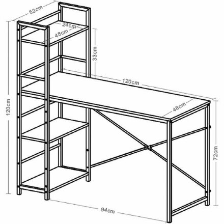 Стол на металлокаркасе BRABIX &quot;LOFT CD-005&quot;, 1200х520х1200 мм, 3 полки, цвет морёный дуб, 641221 