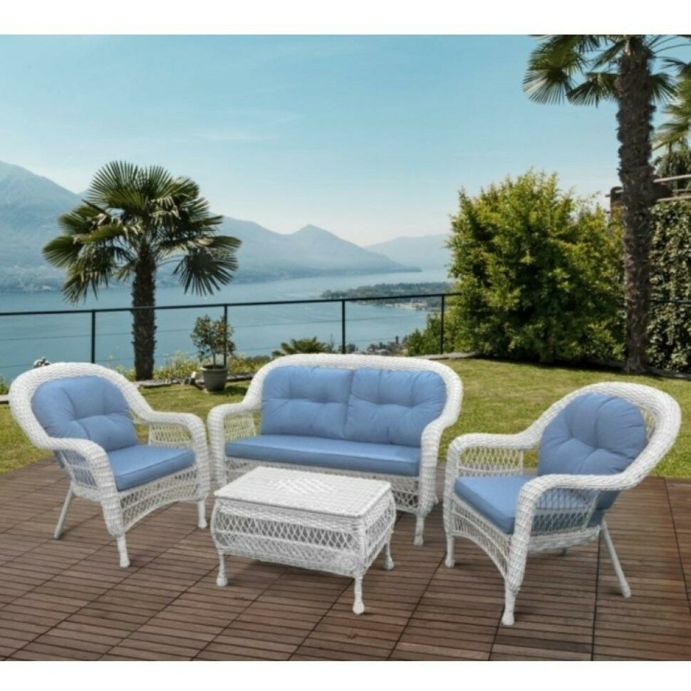 Плетеный комплект для отдыха из искусственного ротанга LV-520 White/Blue Плетеный комплект для отдыха из искусственного ротанга LV-520 White/Blue