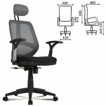 Кресло BRABIX &quot;Saturn ER-400&quot;, с подголовником, комбинированное, черное/серое, 530871 Серый