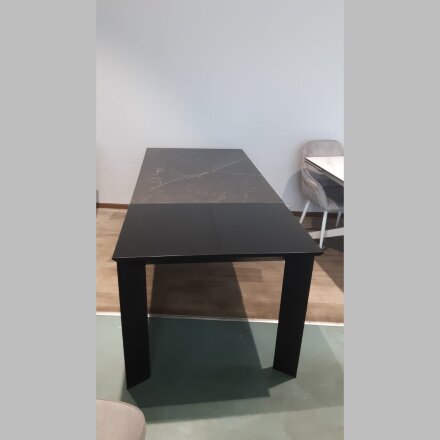 Стол DF201T matte black marble/black 1400(+600)*900  ЭКСКЛЮЗИВ (Образец из салона) 