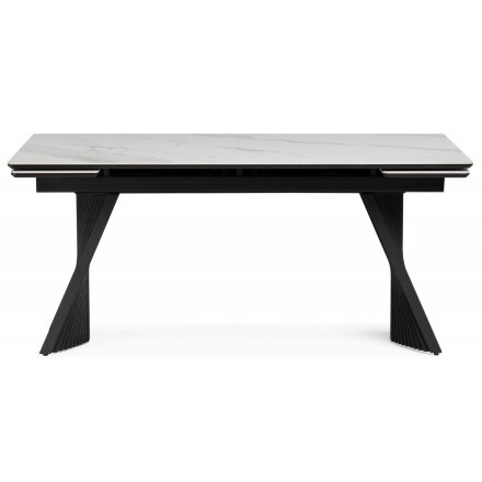 Керамический стол Вейв 160(220)х89х75 белый мрамор snow white / черный 