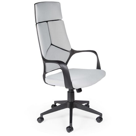 Кресло офисное / IQ / (black+grey) черный пластик / светло серая ткань 