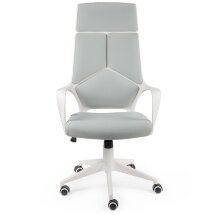 Кресло офисное / IQ / (white+grey) белый пластик / серая ткань