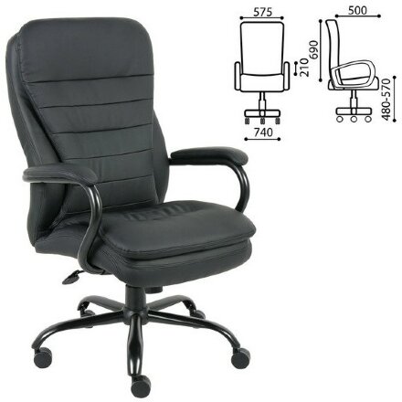 Кресло офисное BRABIX PREMIUM &quot;Heavy Duty HD-001&quot;, усиленное, НАГРУЗКА до 200 кг, экокожа, 531015 Черный