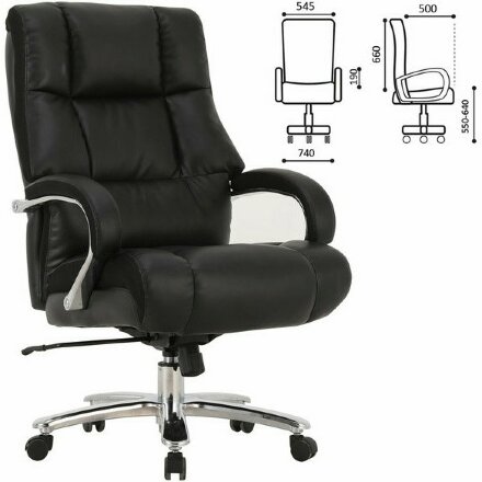 Кресло офисное BRABIX PREMIUM &quot;Bomer HD-007&quot;, НАГРУЗКА до 250 кг, рециклированная кожа, хром, черное, 531939 Черный