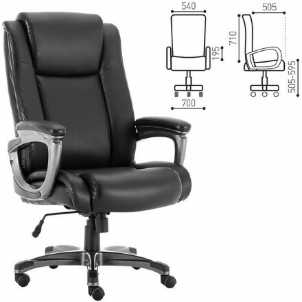Кресло офисное BRABIX PREMIUM &quot;Solid HD-005&quot;, НАГРУЗКА до 180 кг, рециклированная кожа, черное, 531941 Черный