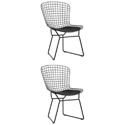 Стул обеденный Bertoia черный с черной подушкой 2 шт 