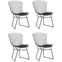Стул обеденный Bertoia черный с черной подушкой 4 шт