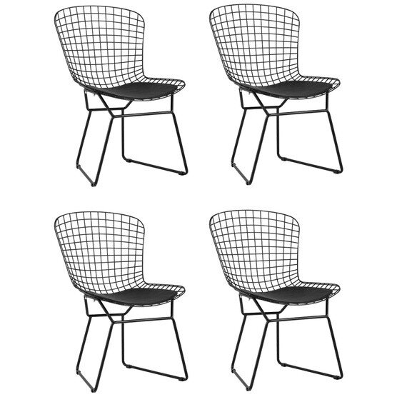Стул обеденный Bertoia черный с черной подушкой 4 шт Стул обеденный Bertoia черный с черной подушкой 4 шт
