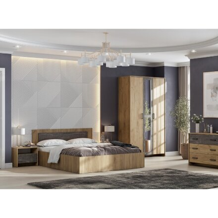 Кровать Taika 140х200 дуб золотой / камень темный 