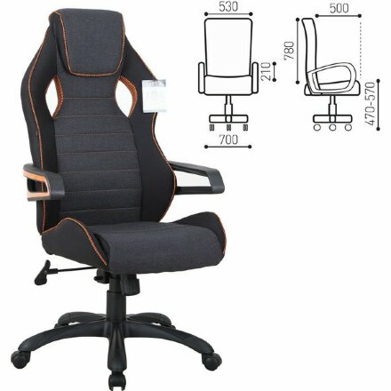 Кресло компьютерное BRABIX &quot;Techno Pro GM-003&quot;, ткань, черное/серое, вставки оранжевые, 531813 Оранжевый