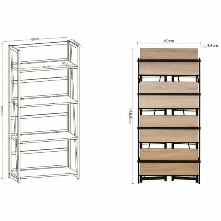 Стеллаж на металлокаркасе &quot;BRABIX LOFT SH-001&quot;, 600х300х1250 мм, складной, цвет морёный дуб, 641228 Морёный дуб