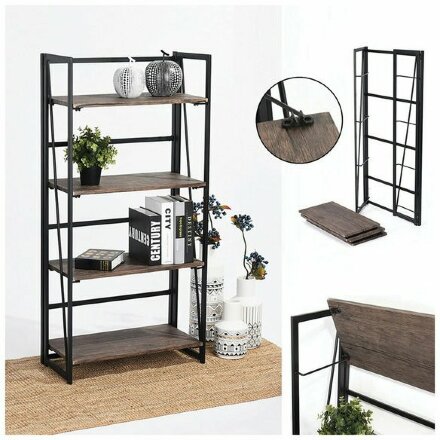 Стеллаж на металлокаркасе &quot;BRABIX LOFT SH-001&quot;, 600х300х1250 мм, складной, цвет морёный дуб, 641228 Морёный дуб
