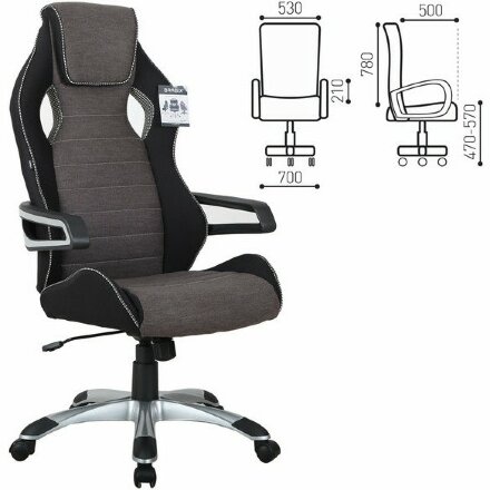 Кресло компьютерное BRABIX &quot;Techno GM-002&quot;, ткань, черное/серое, вставки белые, 531815 Белый