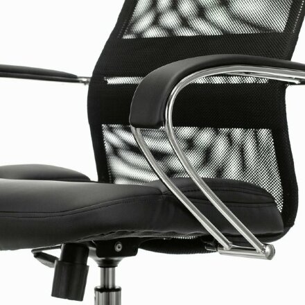 Кресло офисное BRABIX PREMIUM &quot;Stalker EX-608 CH&quot;, хром, ткань-сетка/кожзам, черное, 532091 Черный